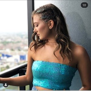 Blue Sequin Bandeau Crop Top